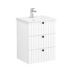 Vitra Root Groove 69471 Lavabo Dolabı, Üç Çekmeceli, 60 Cm, Mat Beyaz, Köşeli Lavabolu